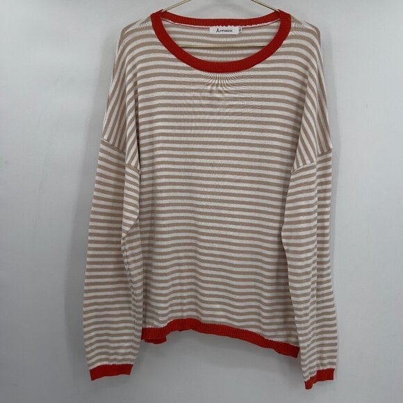 Anrabess Women's Long Sleeve Crewneck Striped Pull-Over Sweater/Top XL - Picture 1 of 9